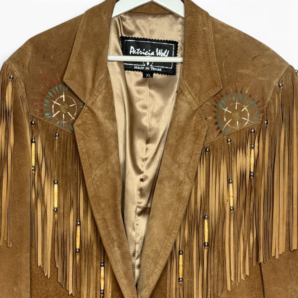 PATRICIA WOLF Suede Fringe Jacket Hand Painted Western Cowgirl Boho Luxe XL - Picture 5 of 14